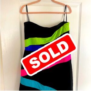 Deb Black and Neon Striped Dress